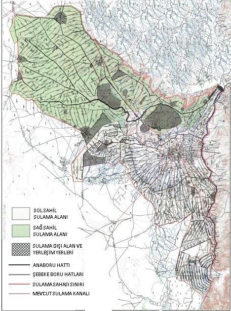 223 Şekil 1 Sulama birliği sahası vaziyet planı Birlik sahasında 2012-2016 döneminde tarımı yapılan bitkiler ve üretim alanları Tablo 2 de yıllar bazında verilmiştir.