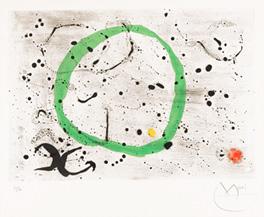 Bu rüyamsı, sürrealist kompozisyonda kullanılan cesur çizgi darbeleri, Miró nun sanatını modern çağdaki ustalığını göstermektedir.