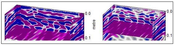 Okur vd. / Yerbilimleri, 2019, 40 (1), 92-109 Figure 7. GPR sections of the reinforced concrete structure before (a) and after (b) the stress.