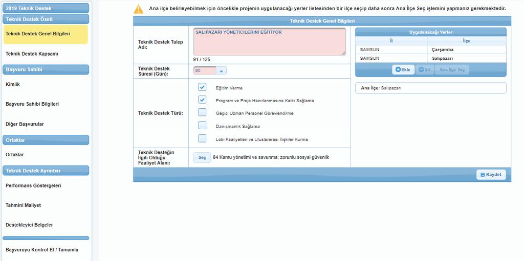 Güncelle kısmına tıklayarak veri girişine «proje yazmaya» devam ediyoruz. Bu ekran açılacaktır.