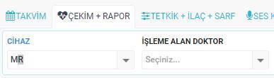 1- Çekim için cihaz ve işleme alan doktor seçilir. Doktor alanı zorunlu bir alan değildir. 2-Çekim tamamlandı ile çekim işlemini bitirebiliriz.