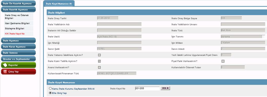 3.3.4 KIK İhale Kayıt No 3.