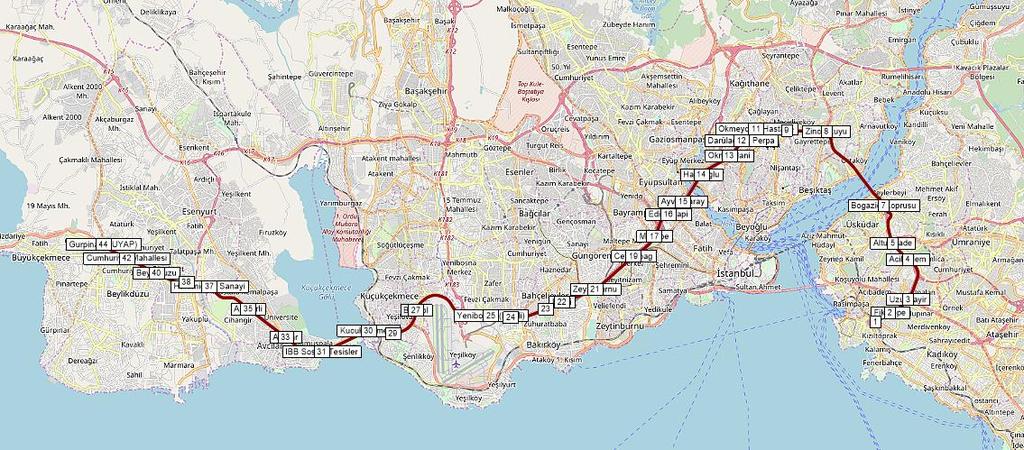 İETT Metrobüs Ulaşımı Hat uzunluğu: 52 km Durak sayısı: 45 Hat sayısı: 10 Güzergah sayısı: 46